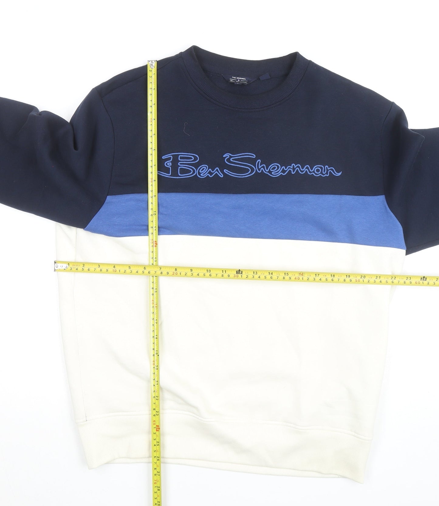 Ben Sherman Men's Blue Colour Block Crew Neck Sweatshirt L