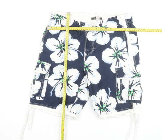 Dunnes Men Blue Floral Cargo Swim Shorts L 36in Polyester Beachwear