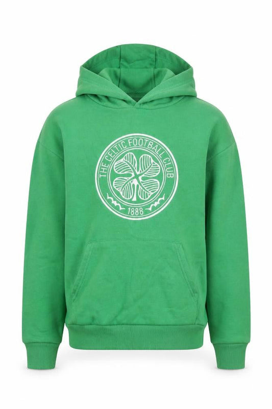 Front view of Celtic FC boys’ green pullover hoodie 10-11 years football fleece sweatshirt