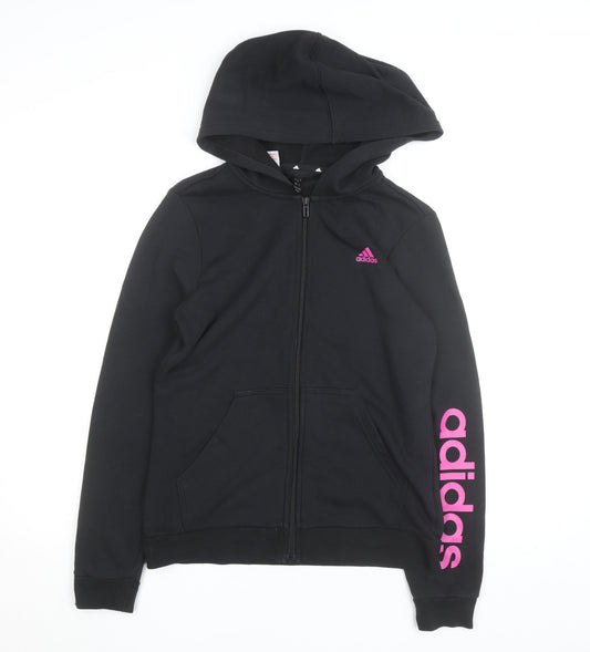 Adidas Womens Black Full Zip Hoodie XL Logo Sleeve Casual Sportswear