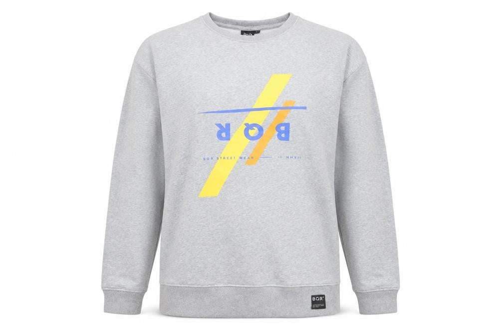 BQR Men's Grey Graphic Pullover Sweatshirt L Regular Fit