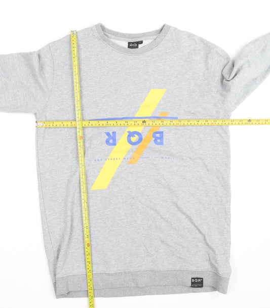 BQR Men's Grey Graphic Pullover Sweatshirt L Regular Fit