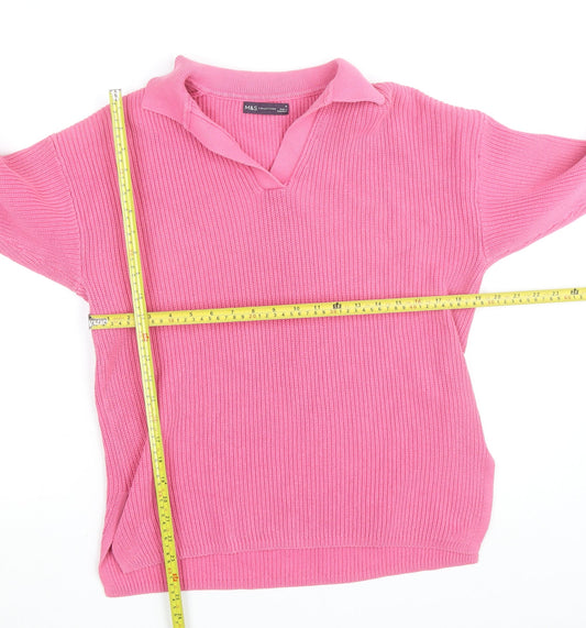 Marks and Spencer Women’s Pink Collared Ribbed Cotton Pullover Jumper M