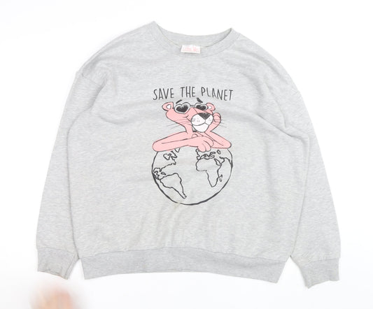 Pink Panther Women's Grey Pullover Sweatshirt Size L Save the Planet