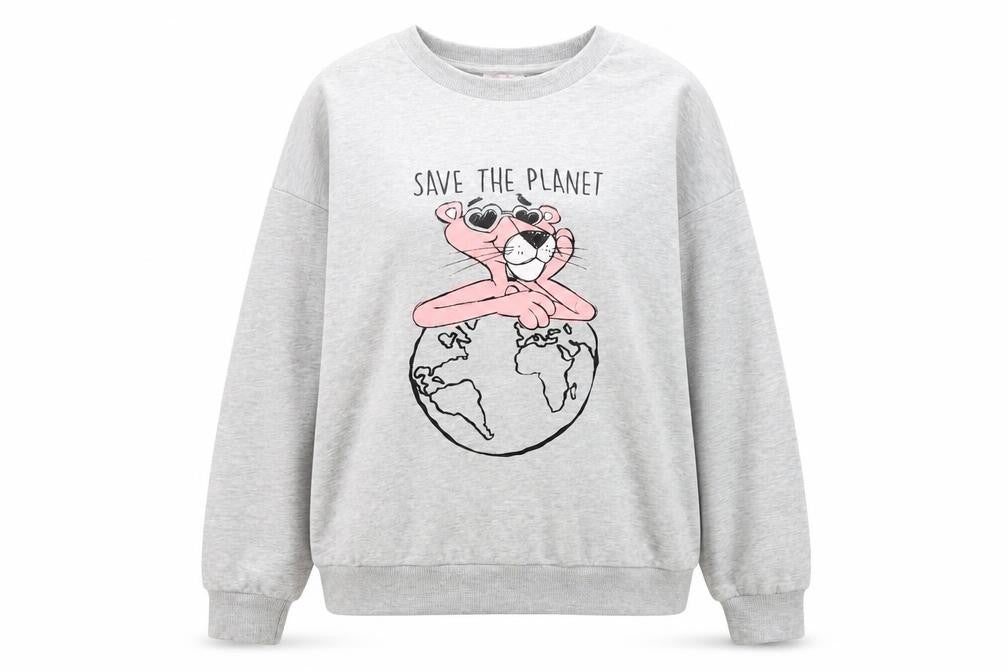 Pink Panther Women's Grey Pullover Sweatshirt Size L Save the Planet
