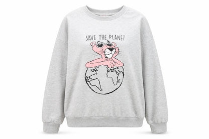 Pink Panther Women's Grey Pullover Sweatshirt Size L Save the Planet