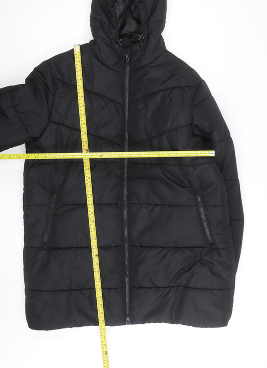 Crane Men's Black Puffer Jacket M Hooded Insulated Winter Coat