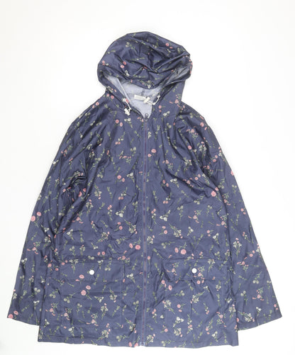 Annie De Langay Women's Blue Floral Hooded Rain Coat Jacket Size M