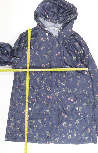 Annie De Langay Women's Blue Floral Hooded Rain Coat Jacket Size M