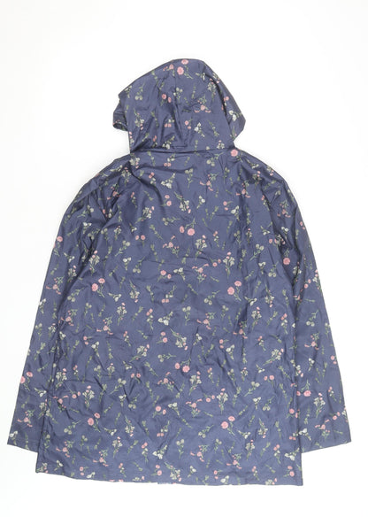 Annie De Langay Women's Blue Floral Hooded Rain Coat Jacket Size M