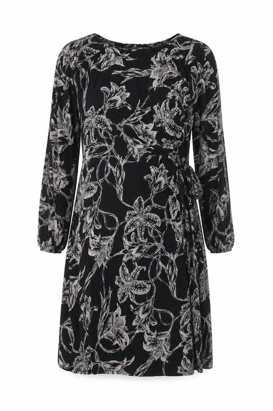 Wallis Petite Black Floral Wrap Dress Women’s Size 10 Knee Length