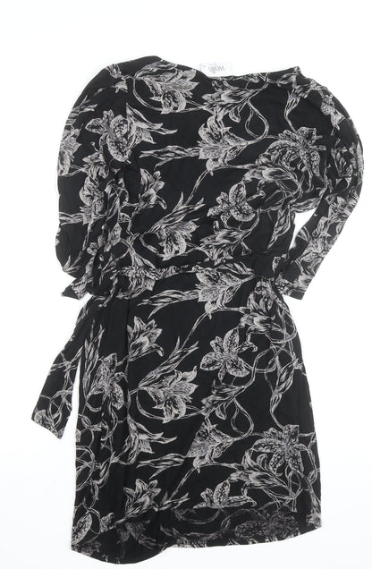 Wallis Petite Black Floral Wrap Dress Women’s Size 10 Knee Length