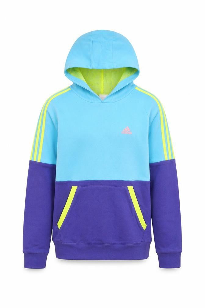 Adidas Boys Blue Colourblock Pullover Hoodie Size 15-16 Years
