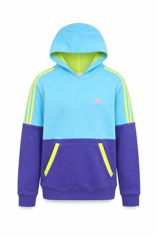 Front view of Adidas boys’ blue colourblock pullover hoodie, size 15-16, years