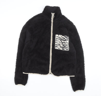 H&M Divided Women's Black Fleece Animal Pocket Jacket Size S