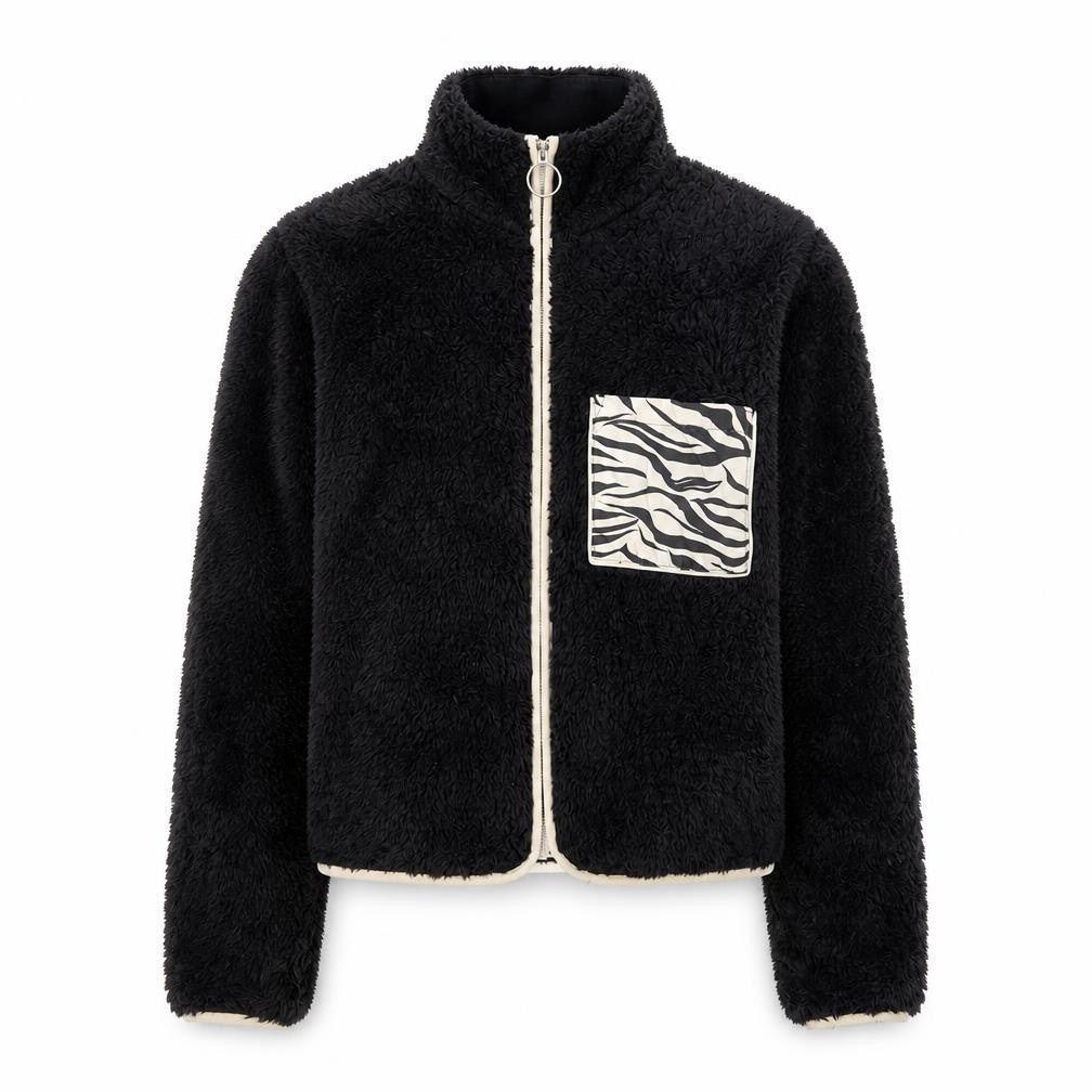 H&M Divided Women's Black Fleece Animal Pocket Jacket Size S