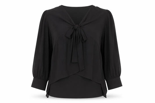 River Island Womens Black Chiffon Bow Tie Wrap Long Sleeve Blouse Size 16