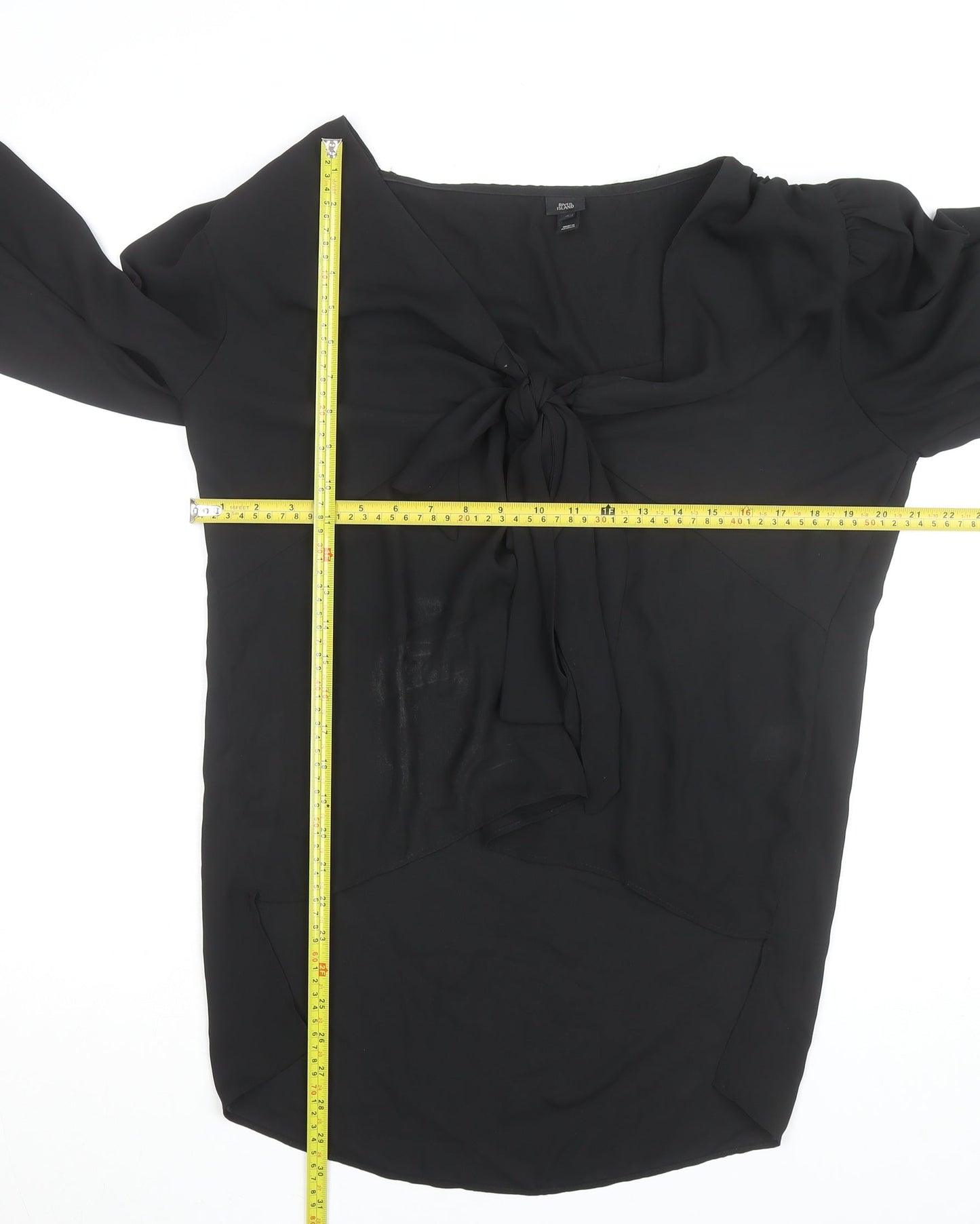River Island Womens Black Chiffon Bow Tie Wrap Long Sleeve Blouse Size 16