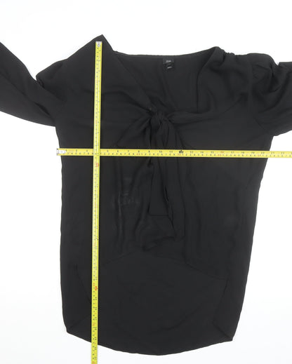 River Island Womens Black Chiffon Bow Tie Wrap Long Sleeve Blouse Size 16