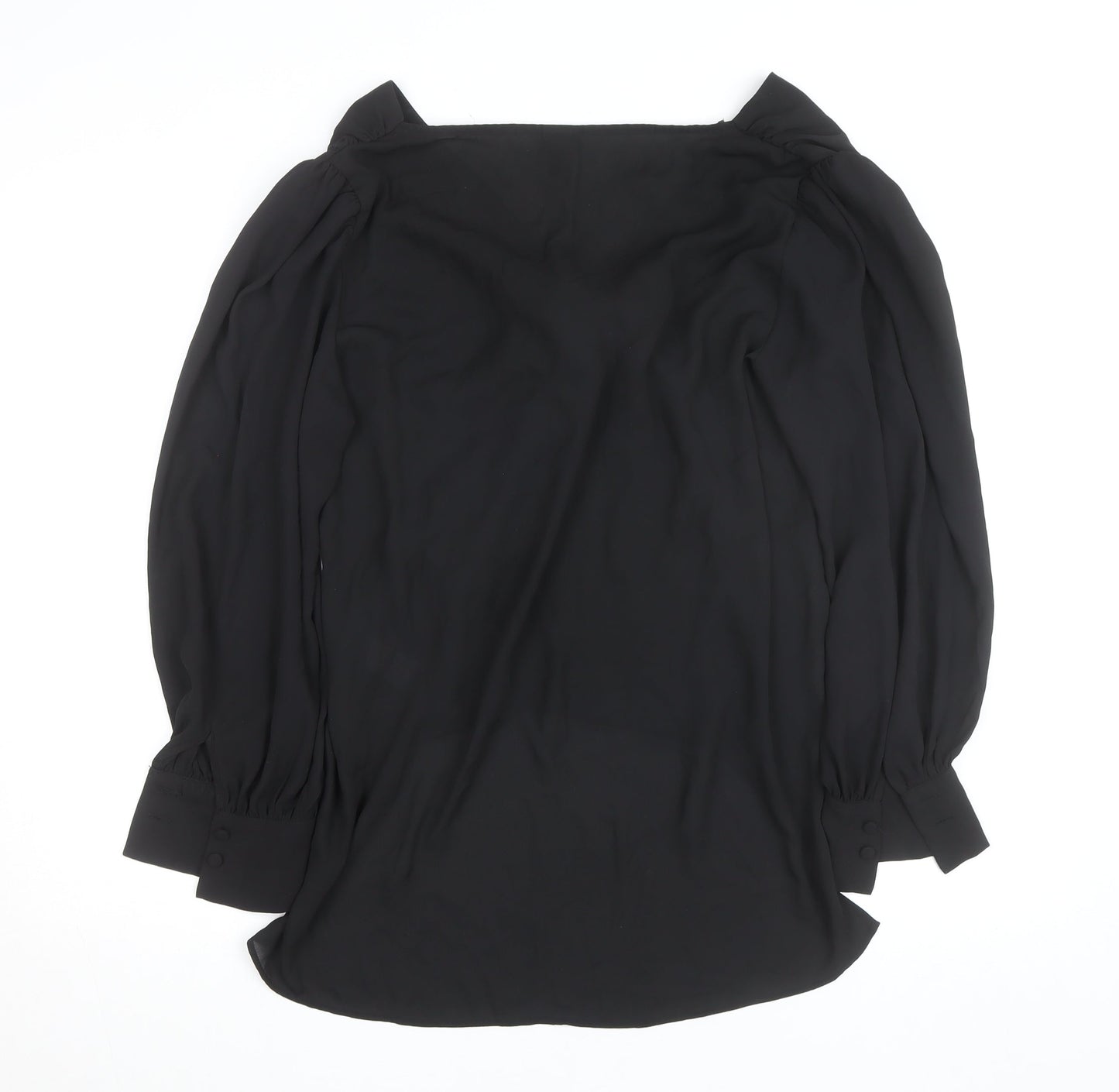 River Island Womens Black Chiffon Bow Tie Wrap Long Sleeve Blouse Size 16