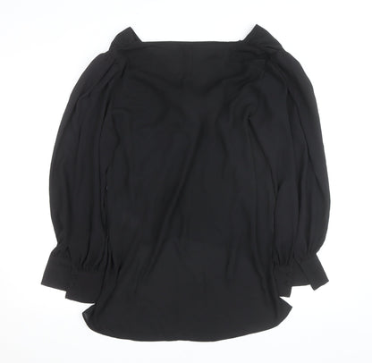 River Island Womens Black Chiffon Bow Tie Wrap Long Sleeve Blouse Size 16