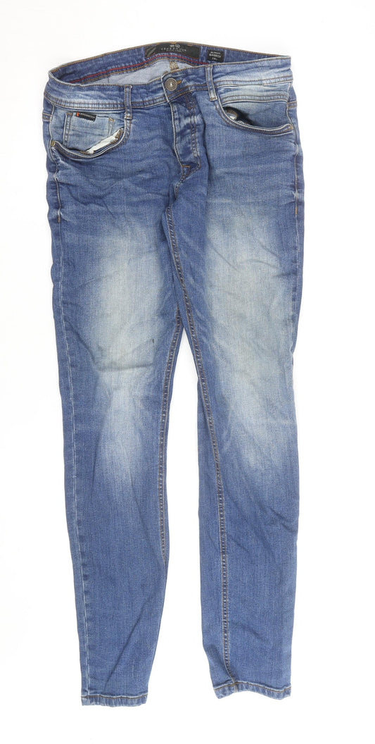 Crosshatch Men's Blue Denim Slim Fit Barbeck Jeans 34L