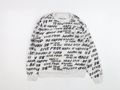 Boyfriend Crew Women's White Graphic Print Pullover Sweatshirt S