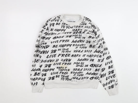Boyfriend Crew Women's White Graphic Print Pullover Sweatshirt S