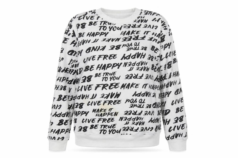 Boyfriend Crew Women's White Graphic Print Pullover Sweatshirt S