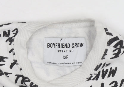Boyfriend Crew Women's White Graphic Print Pullover Sweatshirt S
