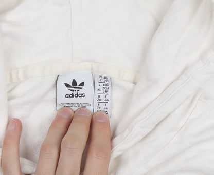 Adidas Womens Ivory 2XS Cropped Hoodie Rhinestone Logo Cotton