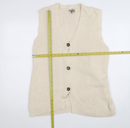 River Island Women's Beige Sleeveless V-Neck Button Cardigan M