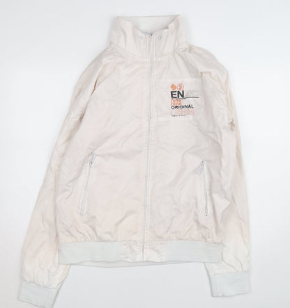 ENZO Women Ivory Bomber Jacket Size 6 Lightweight Zip Casual