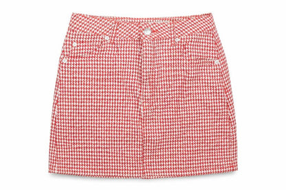 Topshop Women's Red Check Cotton Mini Skirt Size 10