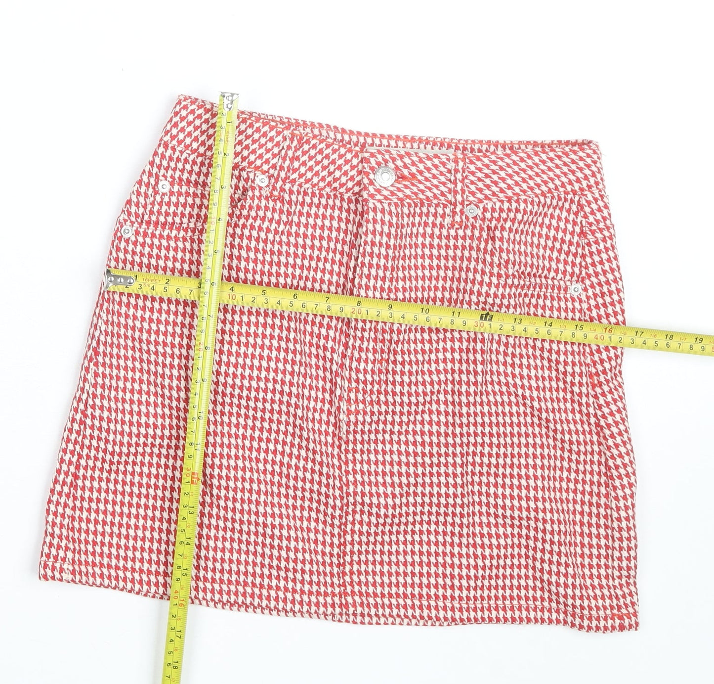 Topshop Women's Red Check Cotton Mini Skirt Size 10