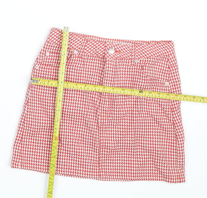Topshop Women's Red Check Cotton Mini Skirt Size 10