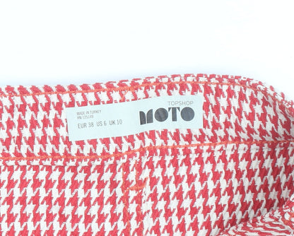 Topshop Women's Red Check Cotton Mini Skirt Size 10