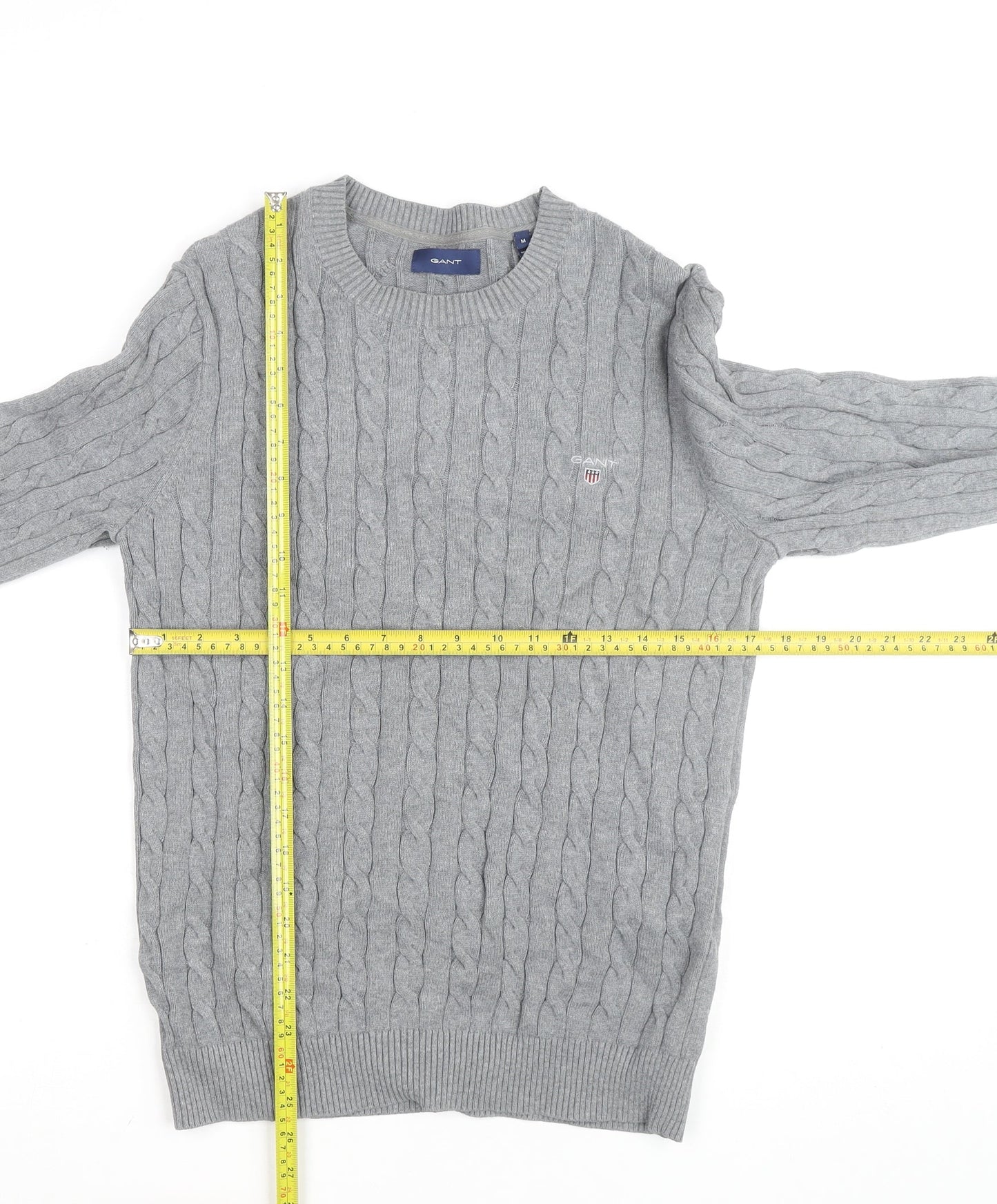 Gant Men's Grey Cable-Knit Cotton Pullover Jumper Size M