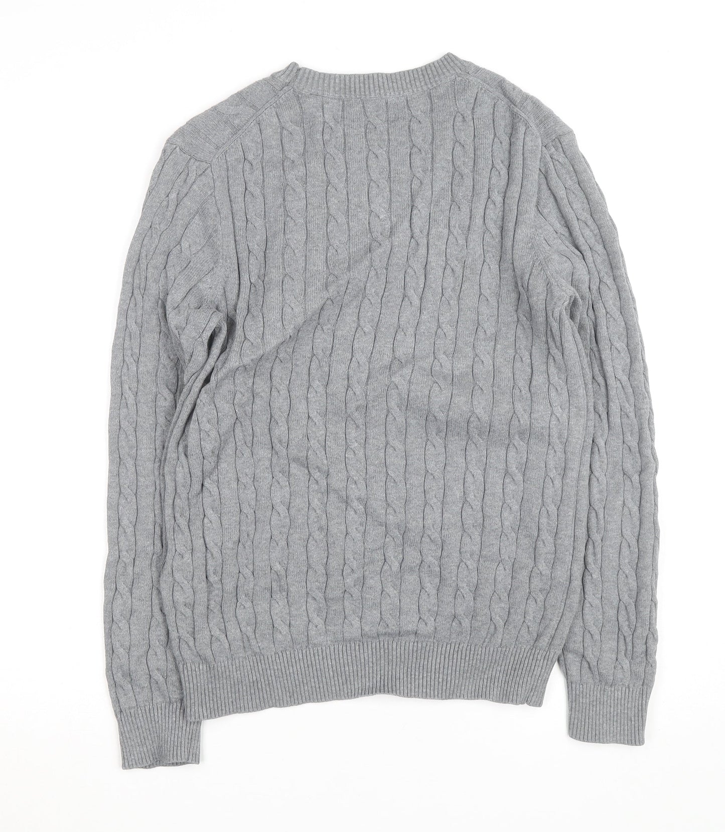 Gant Men's Grey Cable-Knit Cotton Pullover Jumper Size M