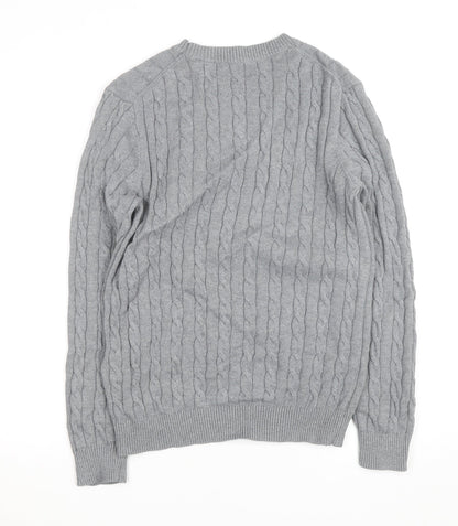 Gant Men's Grey Cable-Knit Cotton Pullover Jumper Size M