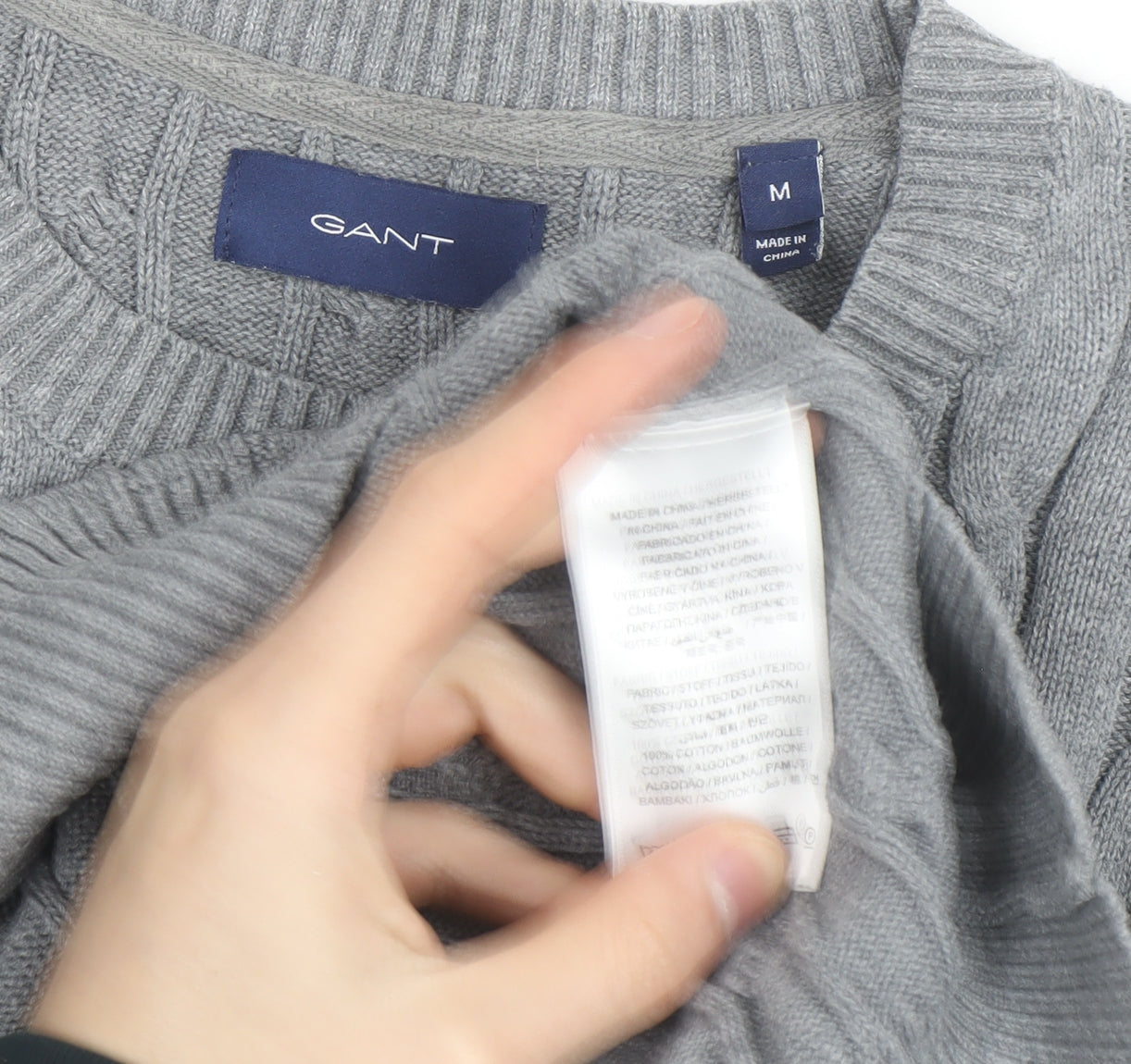 Gant Men's Grey Cable-Knit Cotton Pullover Jumper Size M