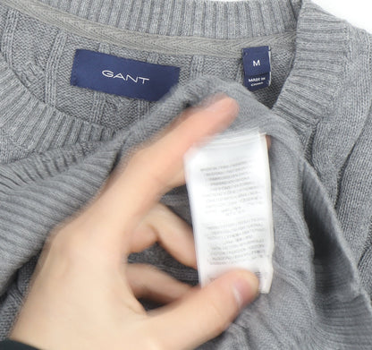 Gant Men's Grey Cable-Knit Cotton Pullover Jumper Size M