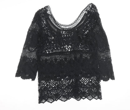 Vila Women Black Lace 3/4 Sleeve Crochet Blouse S