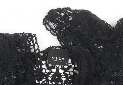 Vila Women Black Lace 3/4 Sleeve Crochet Blouse S