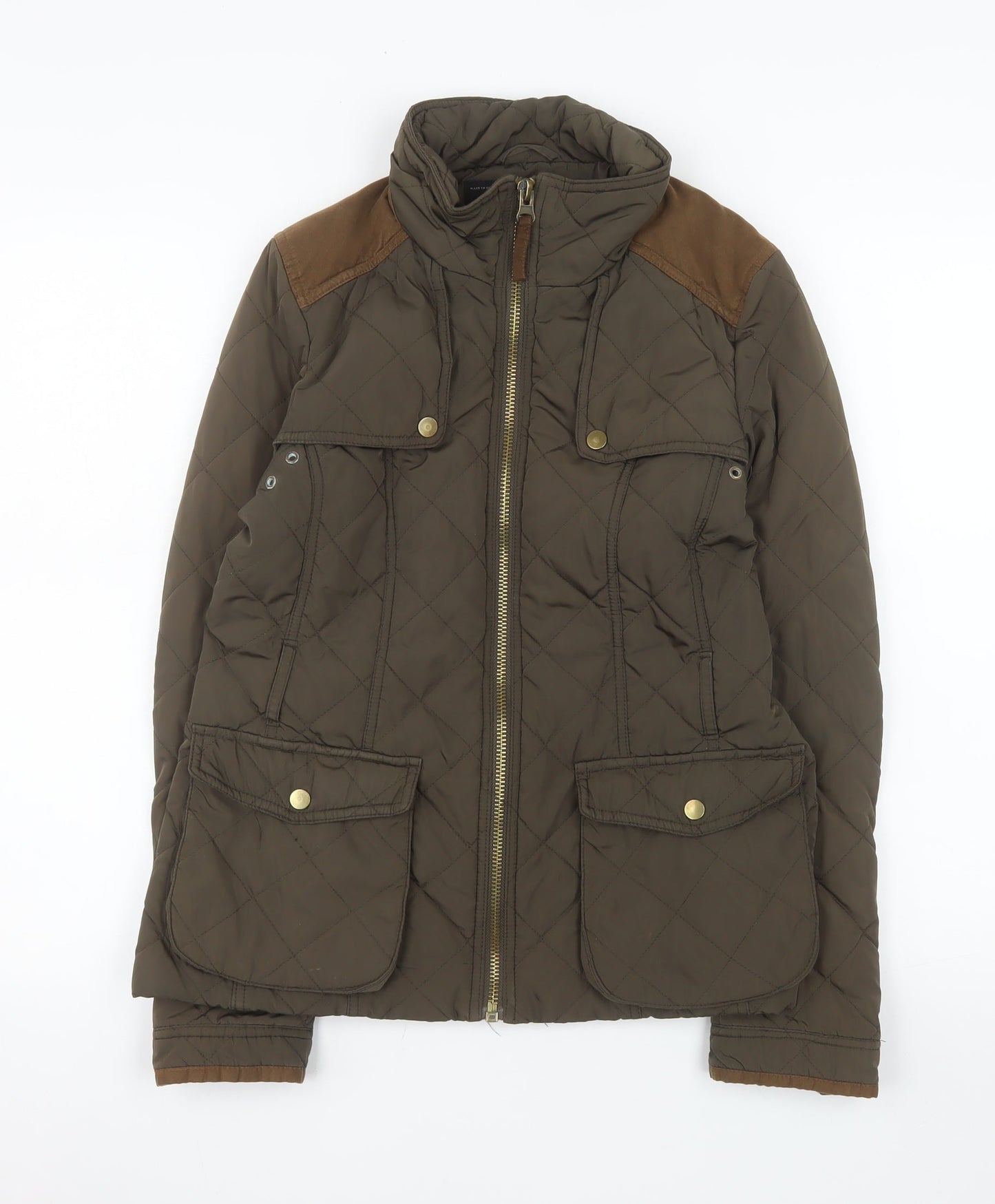 Zara Basic Women’s Brown Quilted Jacket L Longline Padded Coat