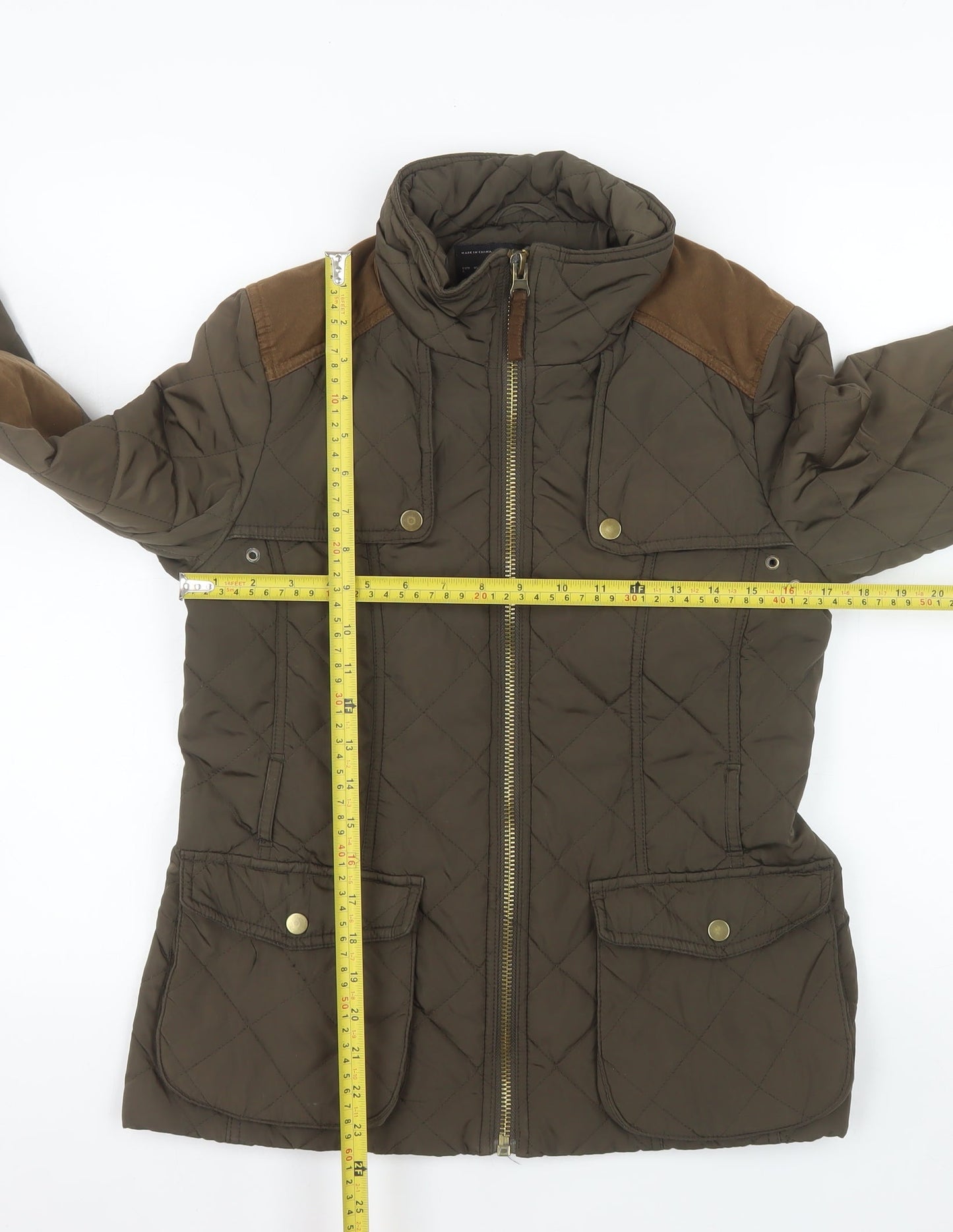Zara Basic Women’s Brown Quilted Jacket L Longline Padded Coat