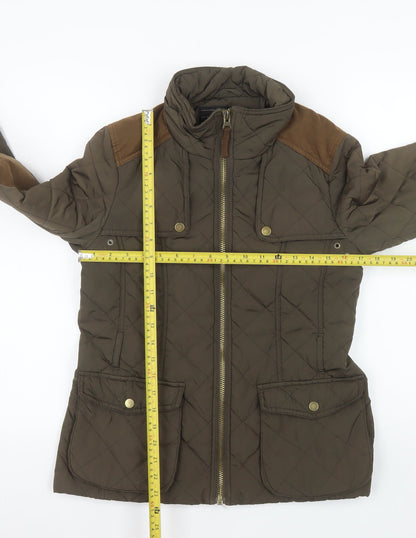 Zara Basic Women’s Brown Quilted Jacket L Longline Padded Coat