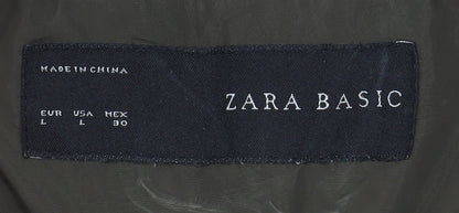 Zara Basic Women’s Brown Quilted Jacket L Longline Padded Coat