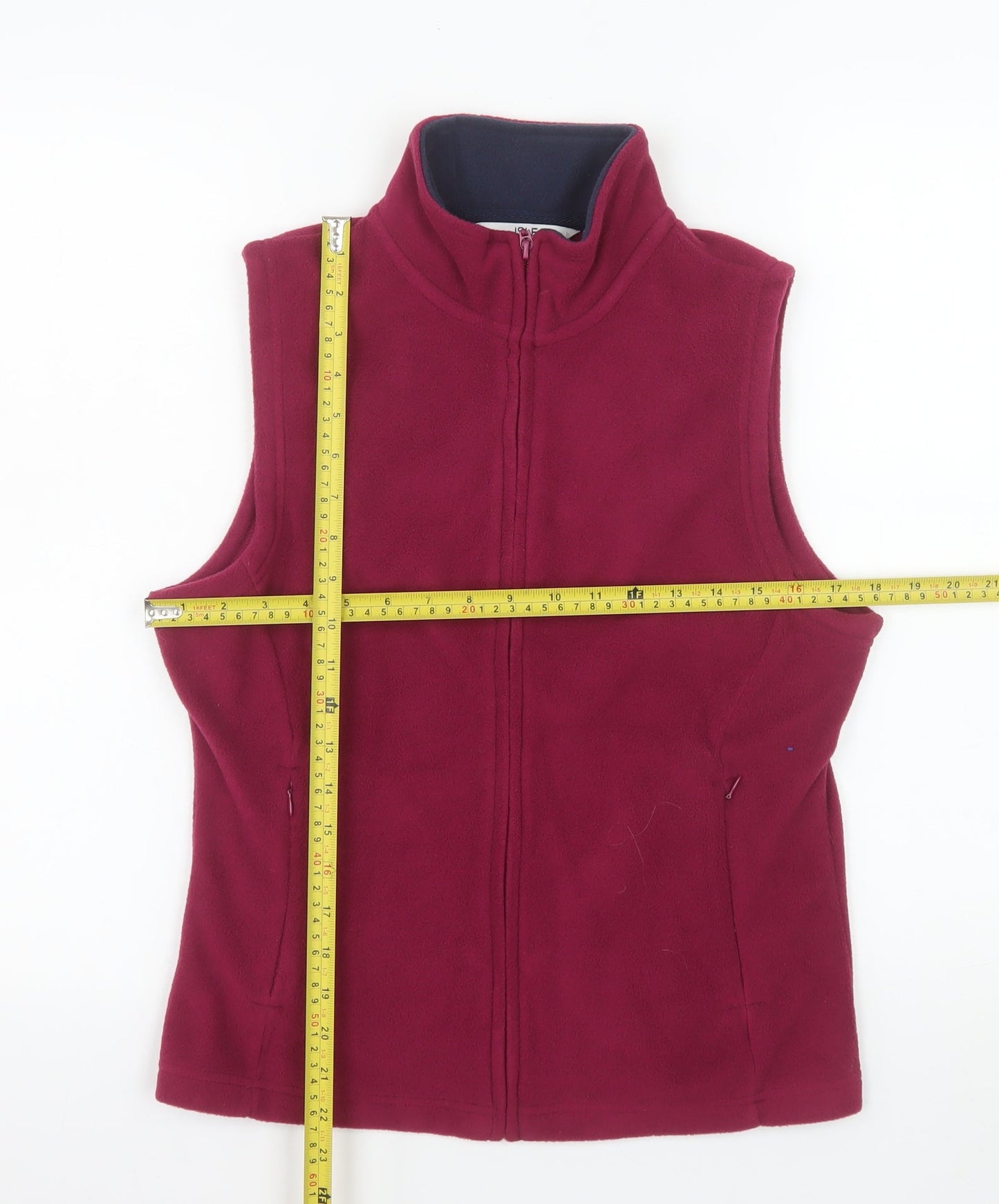 Isle Essentials Women Burgundy Fleece Waistcoat Size 10-12 Full Zip