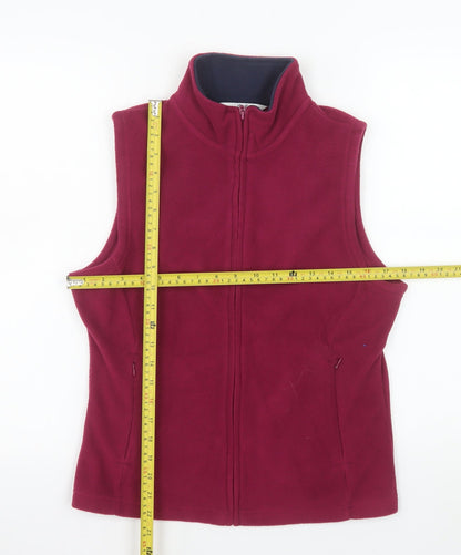 Isle Essentials Women Burgundy Fleece Waistcoat Size 10-12 Full Zip